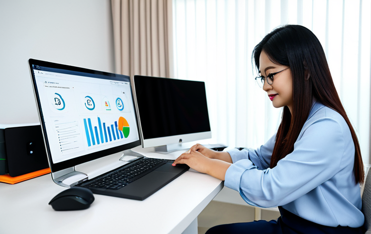 A professional Malaysian female digital marketer, fully clothed in a modest, contemporary business casual outfit, sitting comfortably at a clean, modern desk in a well-lit home office. She is focused on her laptop screen, which displays a content creation dashboard, with a smartphone and a notebook beside her. A subtle AI interface element might be visible on her screen, suggesting data analysis or content generation assistance. The background shows hints of a cozy, organized Malaysian living space. safe for work, appropriate content, fully clothed, professional dress, perfect anatomy, correct proportions, natural pose, well-formed hands, proper finger count, natural body proportions, professional photography, high quality image.