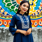 Modern Malaysian Fashion Influencer**

A professional female fashion influencer, fully clothed in a modern, modest baju kurung (Malaysian traditional dress), standing in front of a vibrant mural art piece in Georgetown, Penang. Natural lighting, perfect anatomy, well-formed hands, appropriate attire, safe for work, modest, family-friendly, high resolution.

**