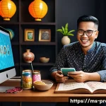 슈퍼챗 및 후원 모델 - A vibrant digital live streaming scene featuring a Malaysian content creator in a cozy room decorate...